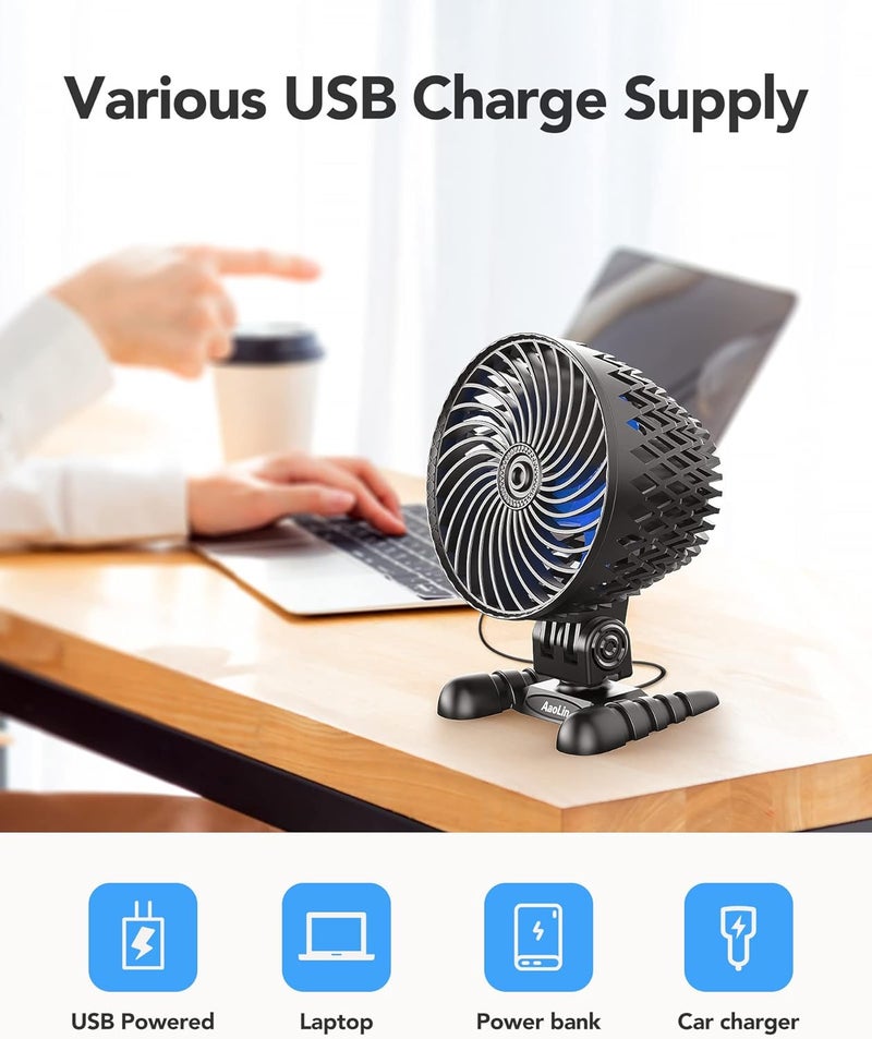 AaoLin USB Desktop Small Fan, Stepless Speed Adjustment with Multiple Speed Levels, Portable Plug-in Personal Mini Fan,Quiet Powerful Airflow,Suitable for Office Home Dormitory Bedroom, 4.9 Feet Long Cable - Image 4
